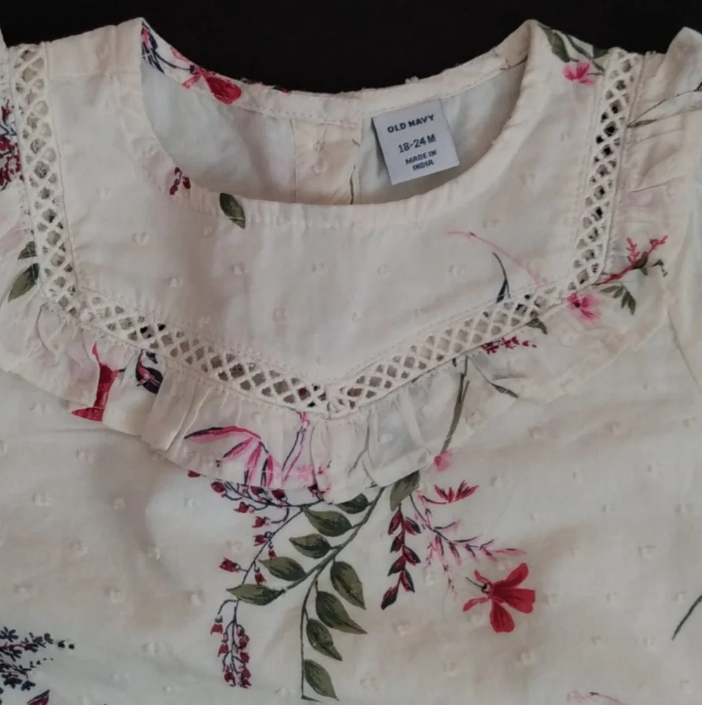 Spring Floral Dotted Embossed Beige Ruffle Longsleeve Bodysuit Sz 12-18 months - Picture 2 of 6